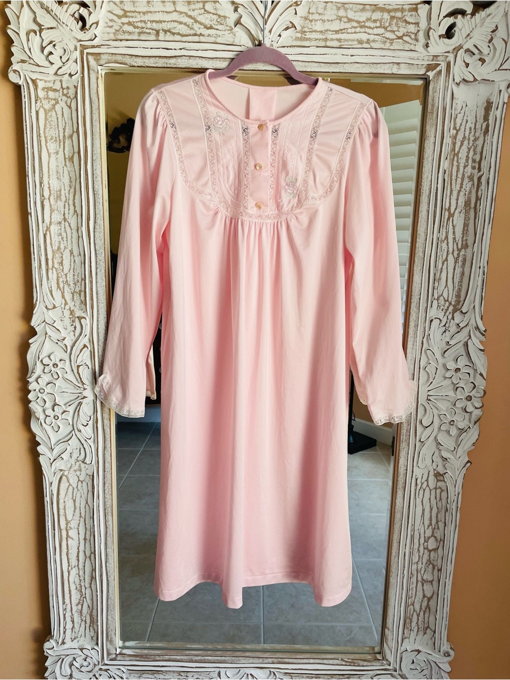 Classic Pink Long-Sleeve Embroidered Chemise